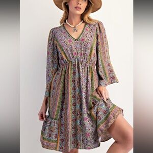 Floral Bohemian Dress with V-Neck